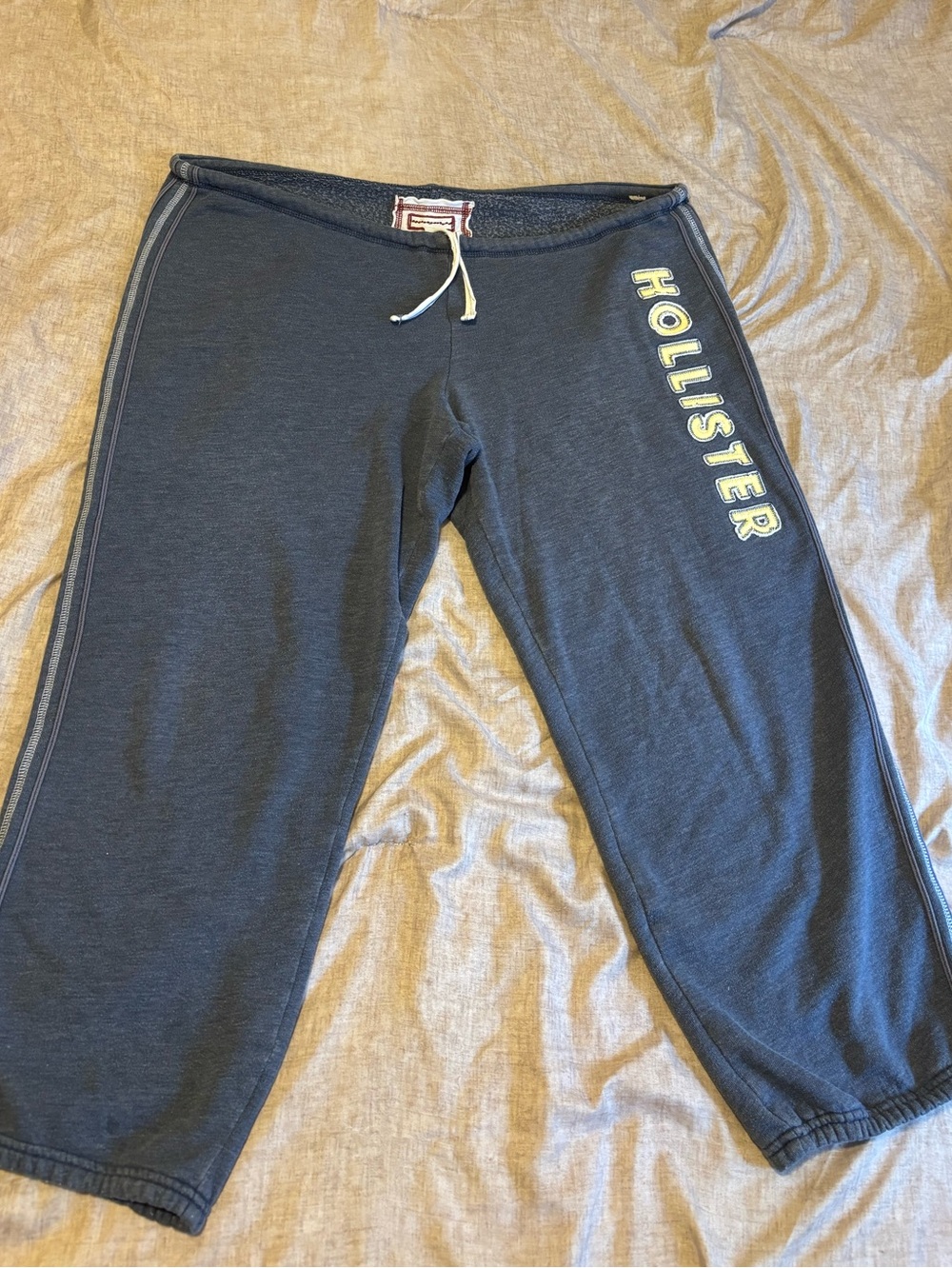 Y2K Hollister low rise grunge crop Blue Gray Track Pants with Side Logo *FLAW*